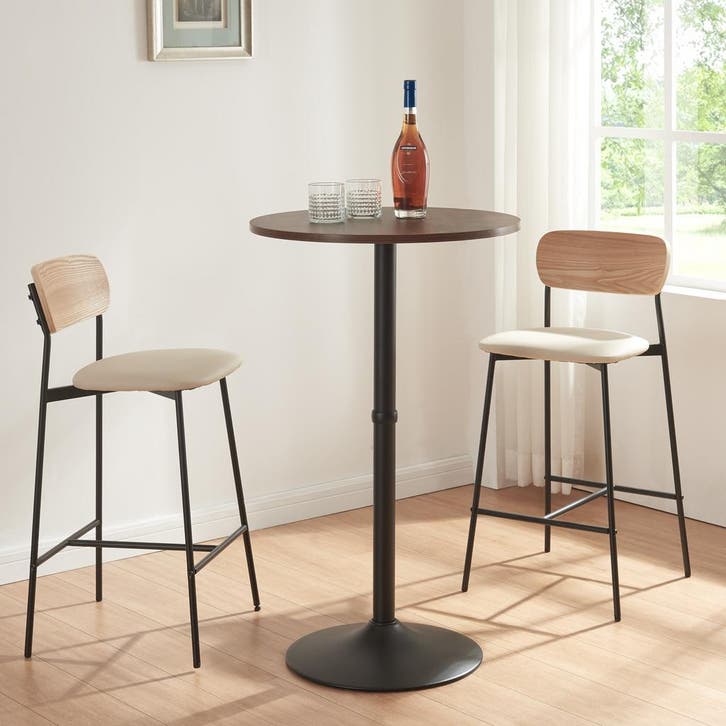 Bartafel Vantaa rond 100xØ60 cm zwart en walnootkleurig [en., Huis en Inrichting, Tafels | Statafels, Verzenden