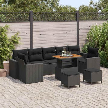 vidaXL Tuinbankenset 10 st Zwart poly rattan, Verzenden, Nieuw, Rotan, Meer dan 8 zitplaatsen