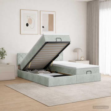 vidaXL Ottoman bed met matras met hoofdeinde 2 st Lichtgrijs, Huis en Inrichting, Slaapkamer | Bedden, Verzenden, Nieuw, Stof