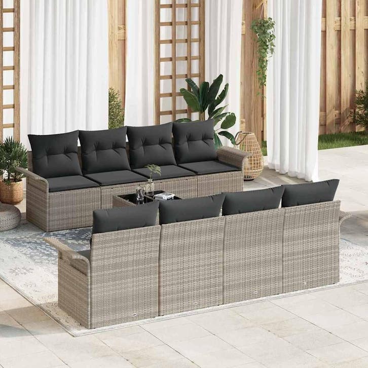 vidaXL Tuin Sofa Set 9 pcs Lichtgrijs Poly riet, Tuin en Terras, Tuinsets en Loungesets, Nieuw, Meer dan 8 zitplaatsen, Rotan