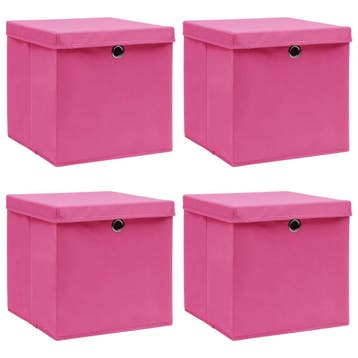 vidaXL Opbergboxen met deksel 4 st 32x32x32 cm stof roze, Verzenden, Nieuw