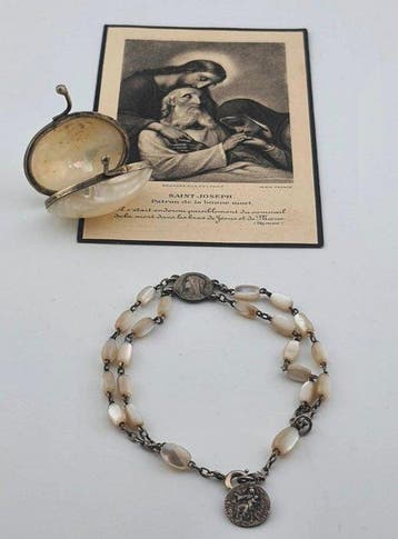 Rozenkrans - Parelmoer - 1850-1900 - Rozenkransarmband doos, Antiek en Kunst