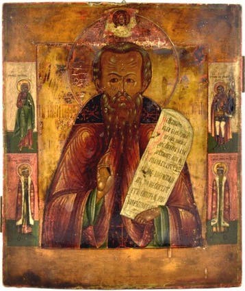 Icoon - Russische icoon van Sint Pafnutij van Borovsk - Hout, Antiek en Kunst