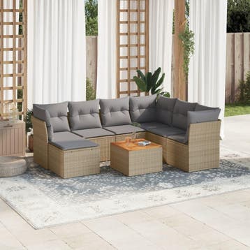 vidaXL 8-delige Loungeset met kussens poly rattan gemengd, Verzenden, Nieuw, Loungeset