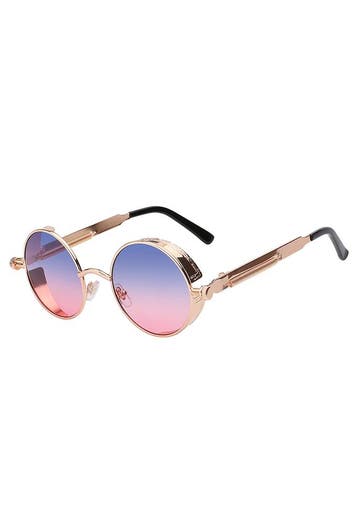 Ronde Bril Steampunk Vintage Goud Montuur Rond Blauw Roze Gl, Ophalen of Verzenden, Nieuw, Blauw