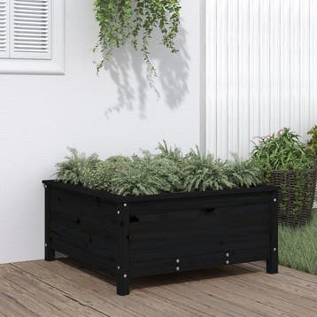 vidaXL Plantenbak 82,5x82,5x39 cm massief grenenhout zwart, Verzenden, Nieuw, Hout, 30 tot 60 cm