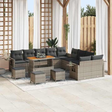 vidaXL Tuinbankenset 14 st Grijs poly rattan, Verzenden, Nieuw, Rotan, 4 zitplaatsen