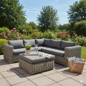 Cervo hoek loungeset 3-delig grijs wicker, Tuin en Terras, Ophalen of Verzenden, Nieuw, Wicker