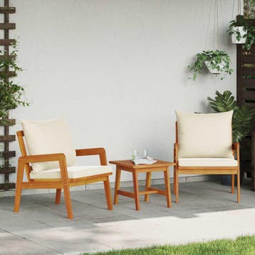 vidaXL Bistroset met kussen 3 pcs Bruin Massief Acaciahout, Verzenden, Nieuw, 3 zitplaatsen