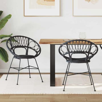 vidaXL Eetkamerstoel 2 st Riet en IJzer Zwart 54 x 65 x 82, Huis en Inrichting, Stoelen, Verzenden, Nieuw, Zwart
