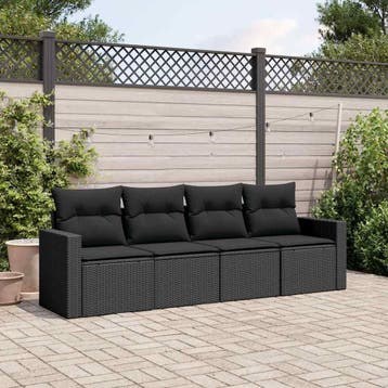 vidaXL 4-delige Loungeset met kussens poly rattan zwart, Verzenden, Nieuw, Loungeset