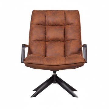 WOOOD Jouke Draaifauteuil - Kunstleer - Cognac - 96x70x85, Verzenden, Nieuw