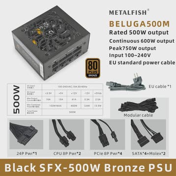 METALFISH SFX 500W/600W 80+ Bronze Volledig Modulaire Voedin, Verzenden, Nieuw