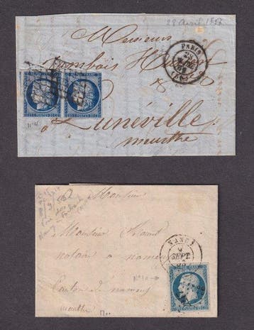Frankrijk 1849/1843 - Set van 2 oude frankeerde brieven met, Gestempeld