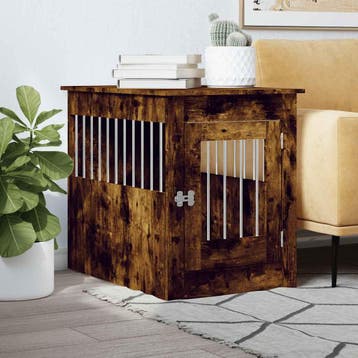 vidaXL Hondenbench 55 x 80 x 68 cm bewerkt hout gerookt, Dieren en Toebehoren, Hondenhokken, Verzenden, Nieuw