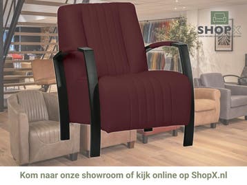 Leren fauteuil Glamour - Toledo Bordeaux (donkerrood), Huis en Inrichting, Nieuw, Ophalen of Verzenden, 50 tot 75 cm, Industrieel, Modern, Retro