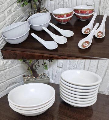 Themacollectie - Vintage Melamine Kom- en lepelsverzameling