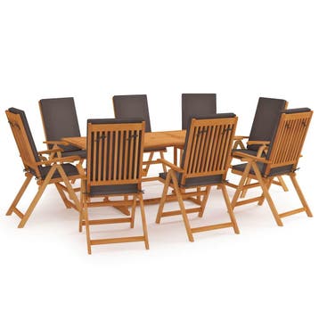 vidaXL 9-delige Tuinset met kussens massief teakhout grijs, Tuin en Terras, Verzenden