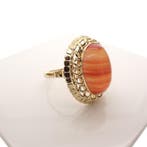 Vintage gouden ring met carneool bandagaat, Sieraden, Tassen en Uiterlijk, Ringen, Gebruikt, Overige kleuren, 20 of groter, Ophalen of Verzenden