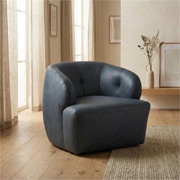 Leren draaifauteuil Cloud - Kenia Denim (blauw), Bohemian, Eigentijds, Klassiek, Modern, Retro, Romantisch, Scandinavisch, Vintage