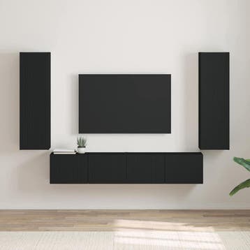 vidaXL TV Wandkast 2 st Zwart Bewerkt hout, Huis en Inrichting, Kasten | Televisiemeubels, Minder dan 50 cm, Verzenden, 100 tot 150 cm