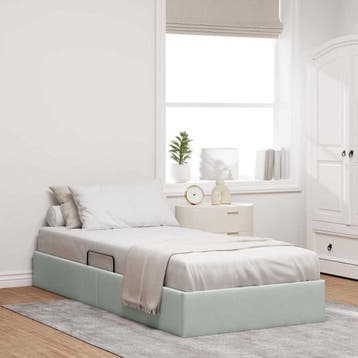 vidaXL Opslag bed met opslag Lichtgrijs 100 x 190 cm fluweel, Verzenden, Nieuw, Grijs, Stof