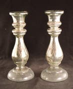 Paar antieke zilverglas kandelaars - Kandelaar (2) - Glas, Antiek en Kunst