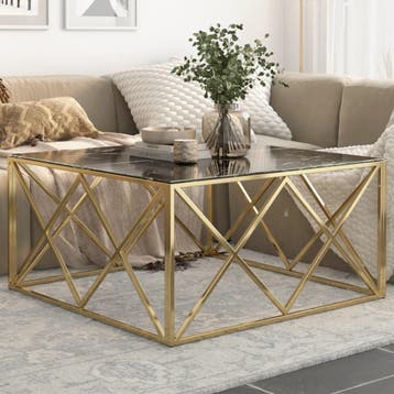 vidaXL Salontafel roestvrijstaal en gehard glas goudkleurig, Verzenden, Nieuw, Metaal, 100 tot 150 cm