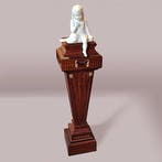 Zeer hoge zuil of pedestal in notenhout met zwart en goud No, Ophalen of Verzenden