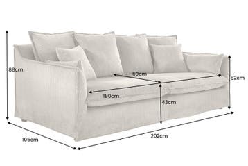 Sofa HEAVEN 200cm 3-zits vering kern afneembare hoes koord, Ophalen of Verzenden, Nieuw