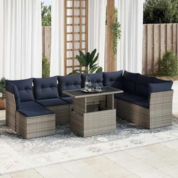 vidaXL 9-delige Loungeset met kussens poly rattan acacia, Verzenden, Nieuw, Loungeset