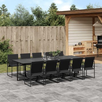 vidaXL 11-delige Tuinset textileen zwart, Tuin en Terras, Verzenden, Meer dan 8 zitplaatsen, Nieuw, Rvs