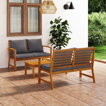 vidaXL 3-delige Loungeset met kussens massief acaciahout, Tuin en Terras, Tuinsets en Loungesets, Verzenden, Nieuw, Hardhout, Loungeset