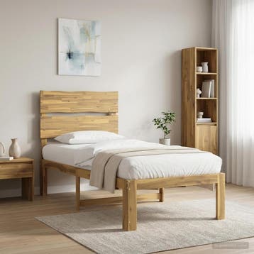 vidaXL Eenpersoonsbed met hoofdbord ROSTOCK Witgewassen 75 x, Eenpersoons, Bruin, Verzenden, Nieuw