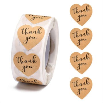 1 rol 500 stickers Wensetiket zegel hart 25mm Thank you b..., Ophalen of Verzenden, Nieuw