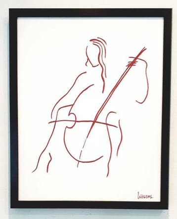 Liesens - Me and my cello .(Handpainted on white canvas met