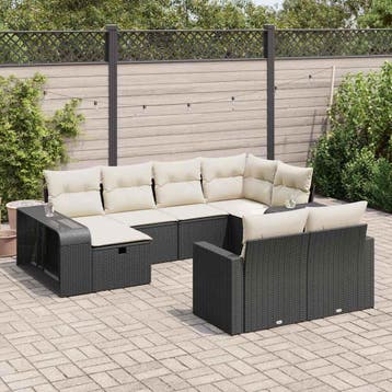 vidaXL 10-delige Loungeset met kussens poly rattan zwart, Tuin en Terras, Verzenden, Nieuw, Loungeset