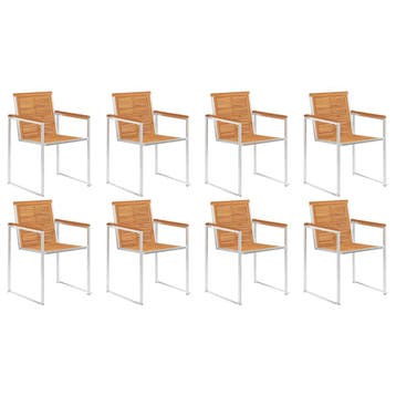 vidaXL Tuinstoelen 8 st massief acaciahout en roestvrij, Tuin en Terras, Verzenden, Nieuw, Hout