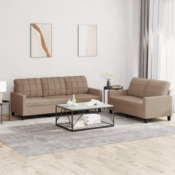 vidaXL 2-delige Loungeset met kussens kunstleer cappuccino, Verzenden, Nieuw, Leer, Minder dan 150 cm