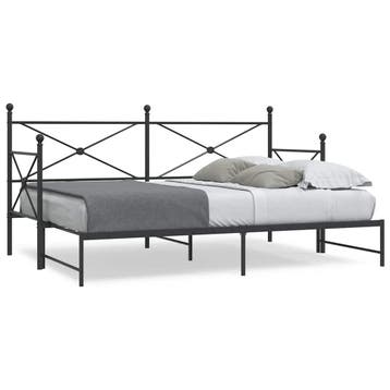 vidaXL Slaapbank met onderschuifbed zonder matras 90x200cm, 90 cm, Eenpersoons, Verzenden, Zwart