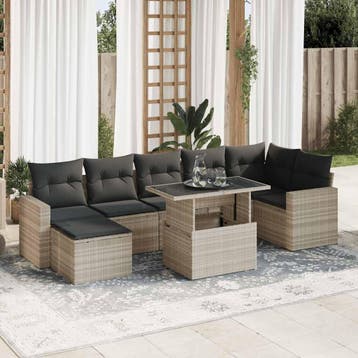 vidaXL 8-delige Loungeset met kussens poly rattan lichtgrijs, Verzenden, Nieuw, Loungeset
