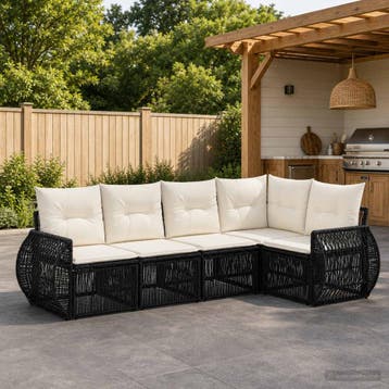 vidaXL Tuinbankenset 5 st Zwart en Cream Wit poly rattan, Verzenden, Nieuw, 5 zitplaatsen