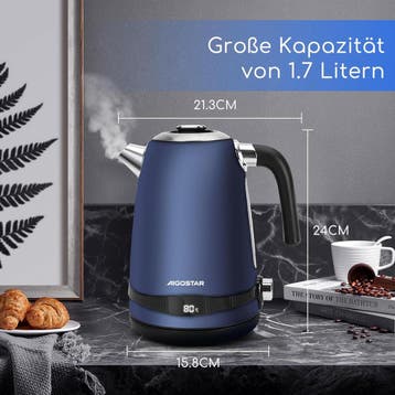 Waterkoker met temperatuurregeling - Retro - met LED - 1.7L, Verzenden, Zo goed als nieuw