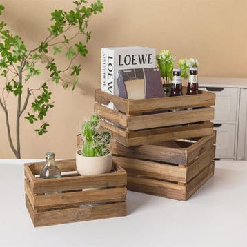 Set van 3 Rustieke Houten Opbergkratten - Nestbaar, Met Hand, Verzenden, Nieuw
