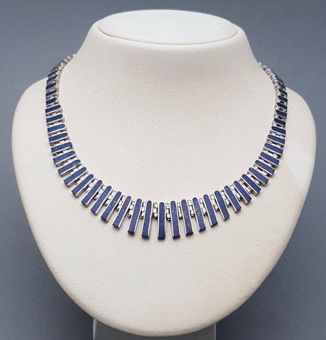Zilver, Art Deco, Lapis Lazuli - Halsketting, Antiek en Kunst, Kunst | Designobjecten