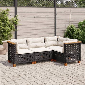vidaXL 4-delige Loungeset met kussens poly rattan zwart, Verzenden, Nieuw, Loungeset