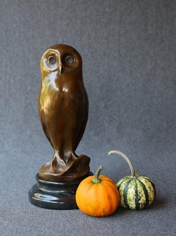 sculptuur, Young owl - 2,2 kg - 25 cm - Gepatineerd brons