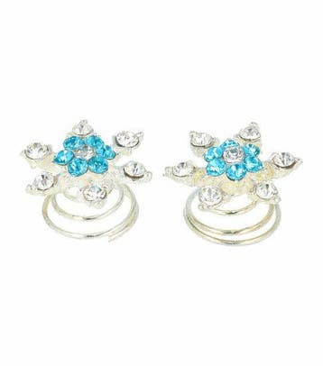 Haarspeld Curlies 1.5cm - Bloem Glitter Steentjes - Blauw, Nieuw