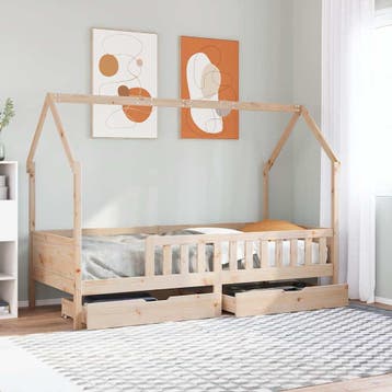 vidaXL Kinderbedframe met lades 90x190 cm massief grenenhout, 90 cm, Eenpersoons, Bruin, Verzenden