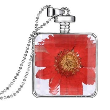 Fako Bijoux - Ketting - Gedroogde Bloem - Vierkant -, Verzenden, Nieuw